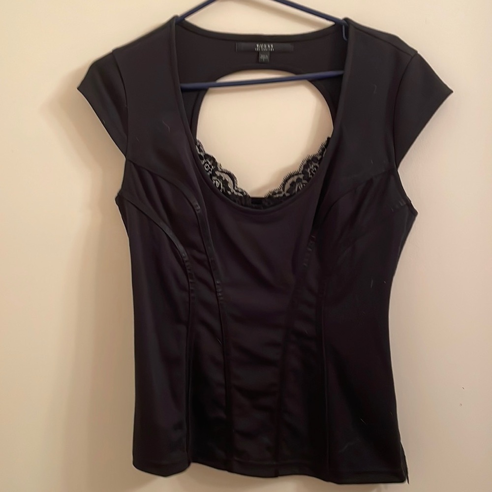 Guess Black Semi Boned Cap Sleeve Shirt-Size L